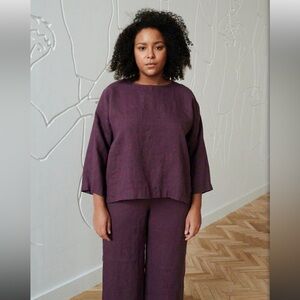 LINENFOX Harper Linen Tunic in Eggplant Violet Size XS